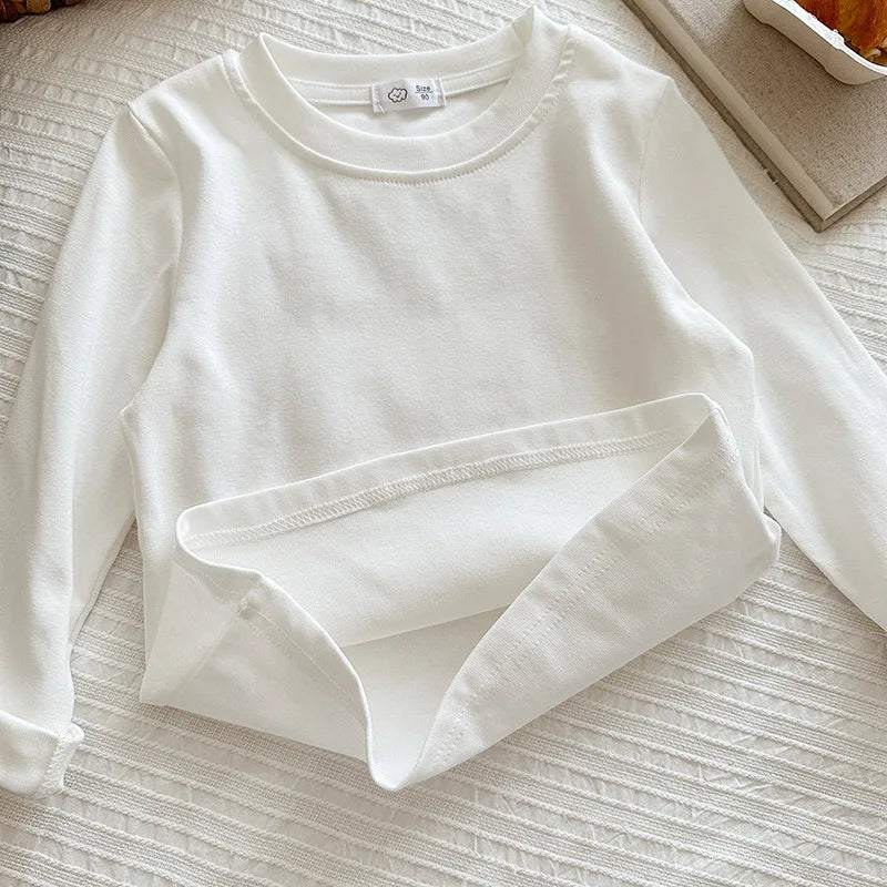 6 Colors Autumn Long Sleeve Tees Children's T-shirt Cotton Solid Color Base Coat Leisure Wear Boys Girls Tops Kids Clothes
