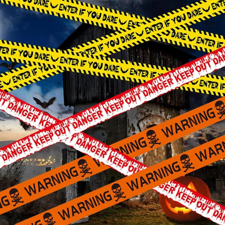 1/2Pcs Halloween Warning Caution Tape Skull Crossbones Haunted House Barrier Tape Party Decoration Horror Scene Prop Pendant