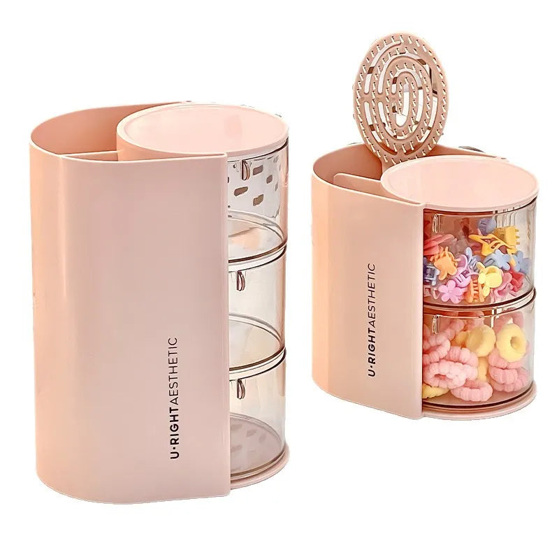 Multi-Layer Hair Accessories Storage Box Rotating Transparent Jewelry Organizer Desktop Case for Makeup Brush Powder Puff