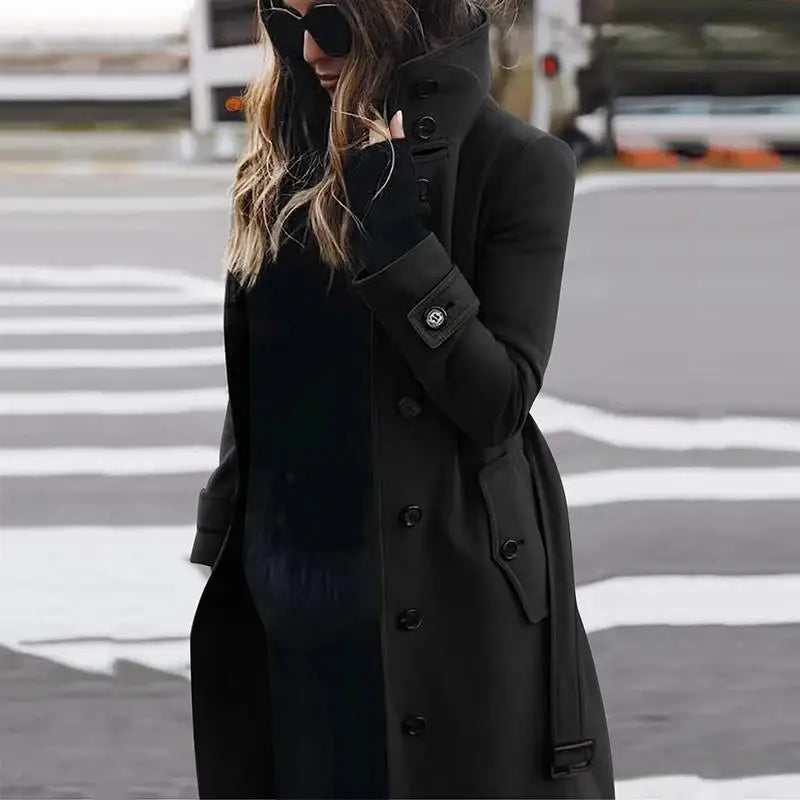 Autumn Winter Warm Women's Large Size Woolen Coat Loose Single Row Button Collar Jacket Long Sleeve Mid-Length Cotton Blend