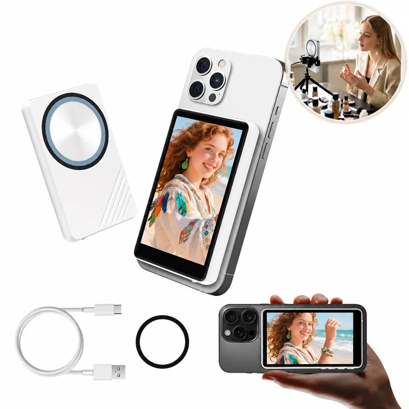 Magnetic Wireless Charging Self‑View Screen Phone Rear Camera Selfie Display Mirror Portable Viewer for Vlog Live Streaming Gift