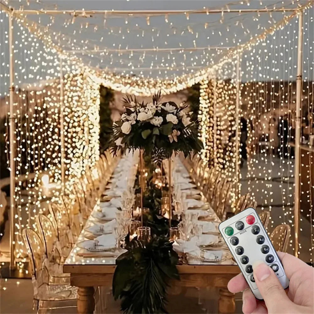 Wedding Outdoor USB Plug-in Festoon Curtain LED String Lights Remote 8 Modes EID Mubarak Bedroom Ramadan Home Decoration 3/4/6m