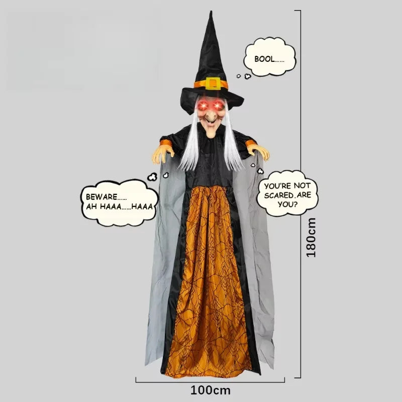Halloween Life Size Talking Witch Purple Outdoor Spooky Scary Witch Animatronic Voice Controlled Glowing Screaming Decoration