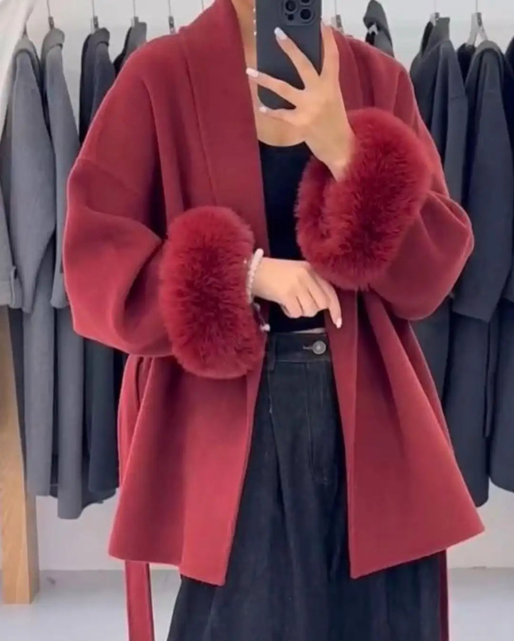 Solid Lapel Feather Woolen Coat Women's Elegant Full Sleeve Lace Up Loose Overcoat 2025 New Autumn Winter Office Commute Outwear