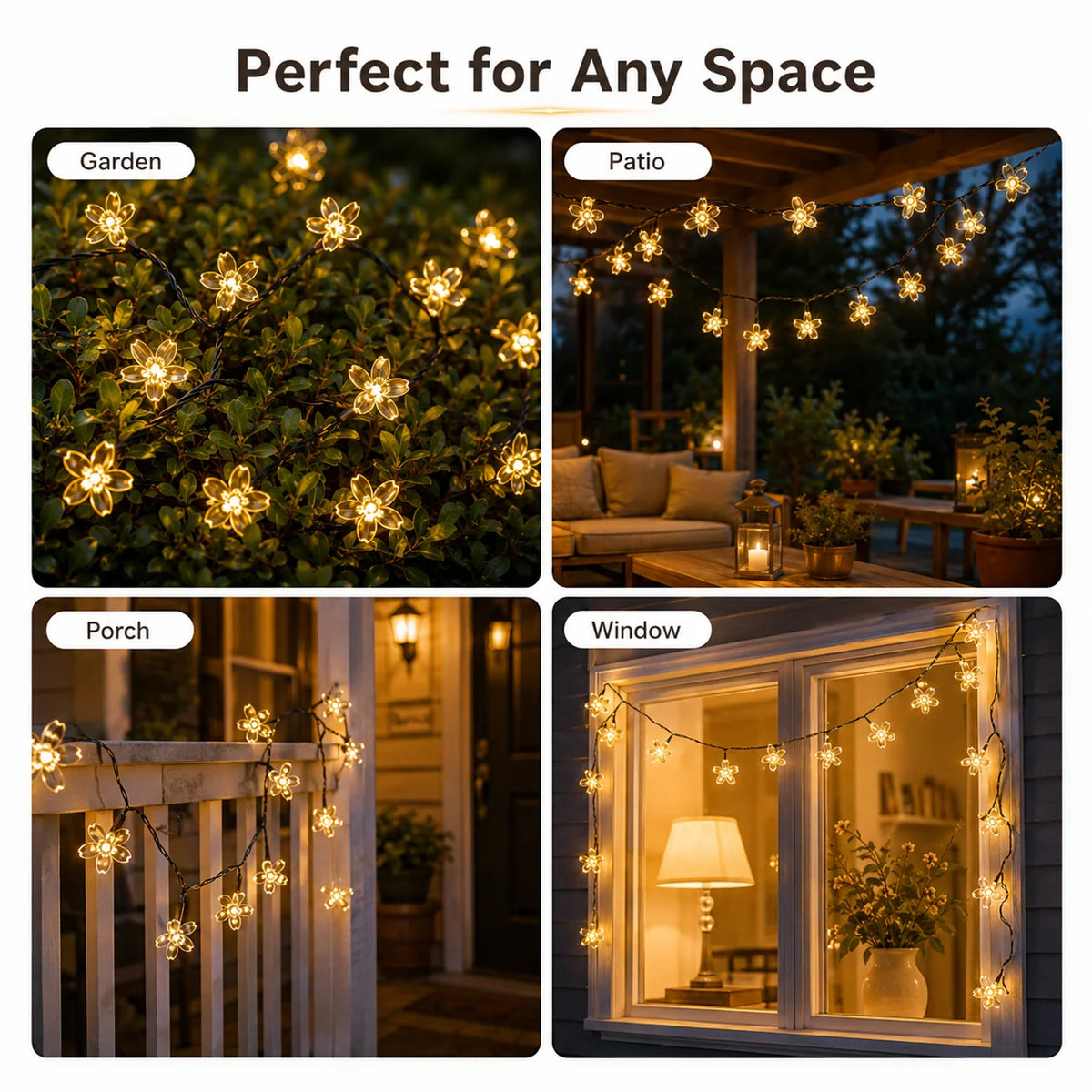 Halloween Lights Solar Cherry Blossom String Lights 5M/7M/12M 20/50/100LED 8 Modes for Garden Patio Haunted House Decor
