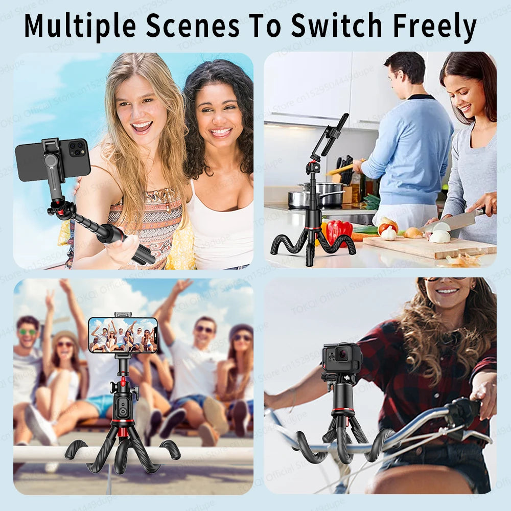 Flexible Selfie Stick Tripod Extension Pole with Wireless Bluetooth Remote Phone Holder for Smartphone Sport Camera Shooting