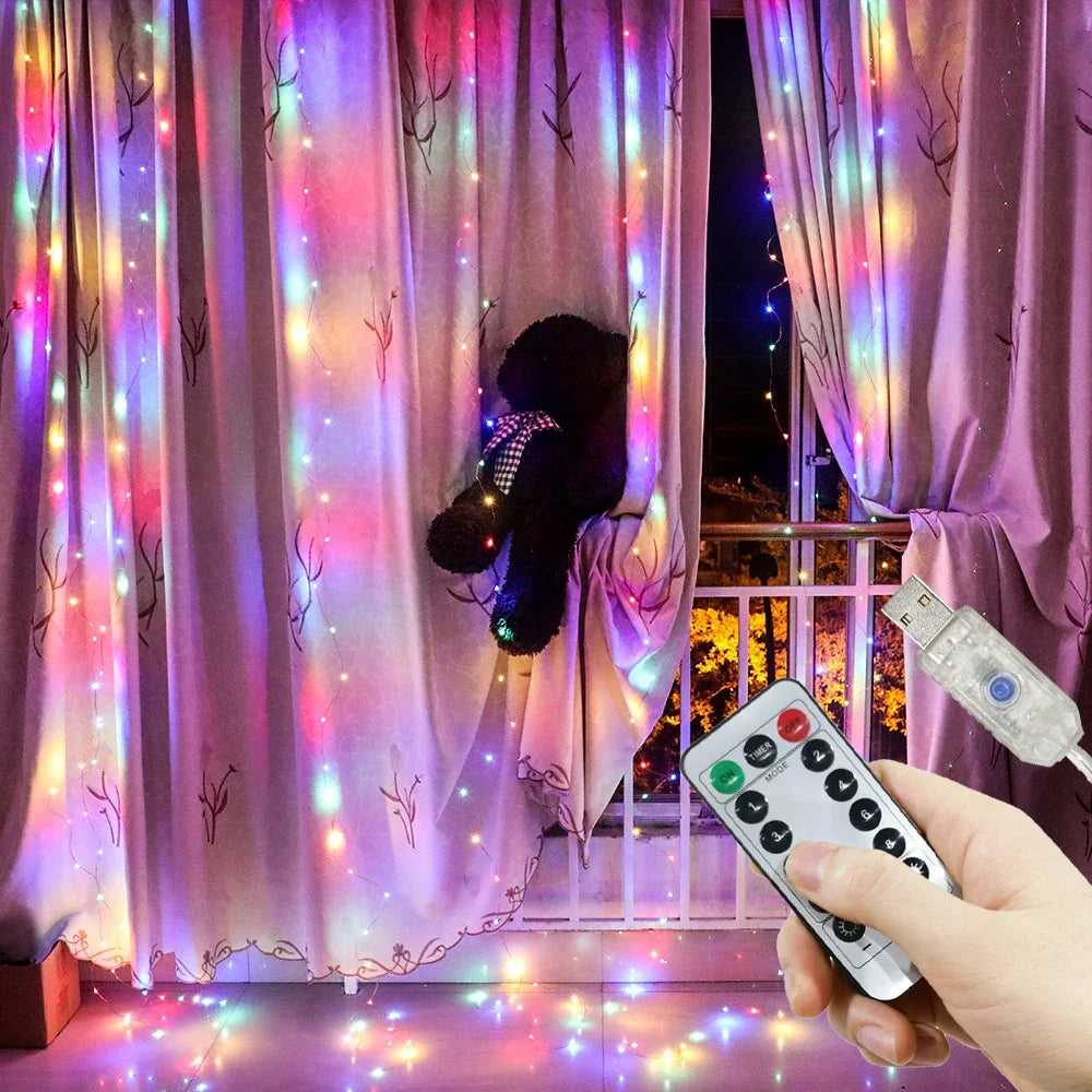 Christmas Fairy Light Party 8 Mode LED Holiday USB Curtain String Lights Birthday Decoration Garland Wedding Home Decor 3M 6M