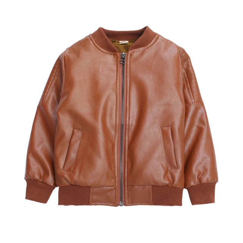 2-13 Years Winter Boys PU Jacket Plus Velvet Keep Warm Leather Jacket For Boys Coat Waterproof Outerwear Teenagers Kids Clothes