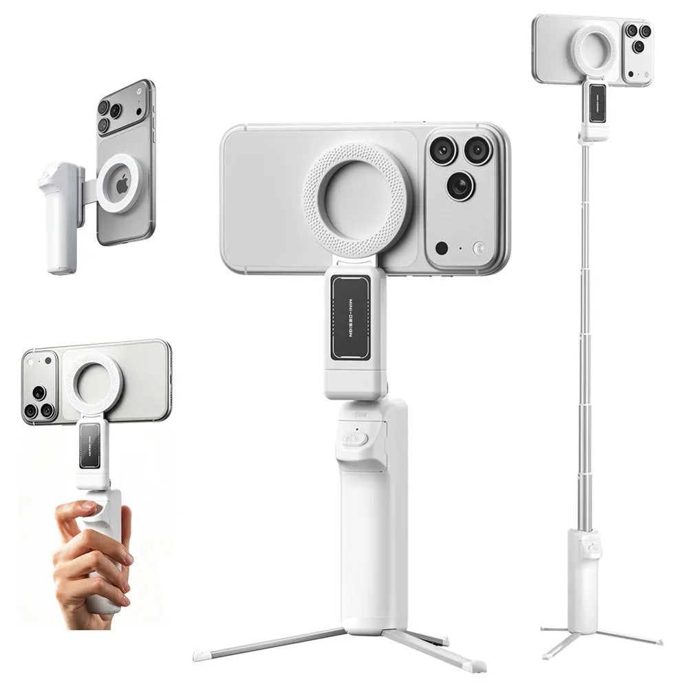 Aluminum Magnetic Tripod Mini Selfie Stick Tripod w Remote Shutter 360° Rotatable Phone Grip for iPhone 12-17 Android Vlog Video