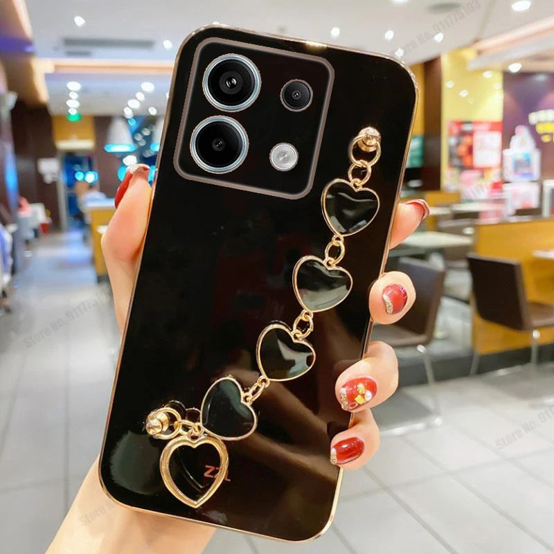 3D Love Heart Chain Soft Case For Redmi 15C Plating Silicone Shockproof Cover For POCO C85 Phone Protective Cases For Redmi 15C