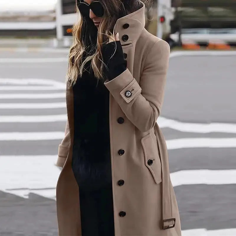Autumn Winter Warm Women's Large Size Woolen Coat Loose Single Row Button Collar Jacket Long Sleeve Mid-Length Cotton Blend