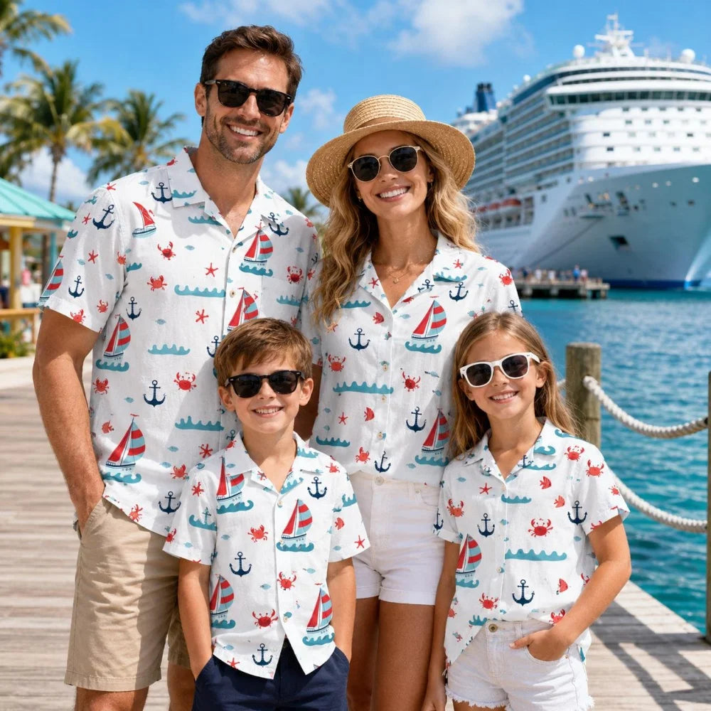 Family Matching Flamingo Hawaiian Shirts Hawaii Beach Floral Matching Outfits Mom Dad Kids Gift for Summer Vacation T-Shirt Tops
