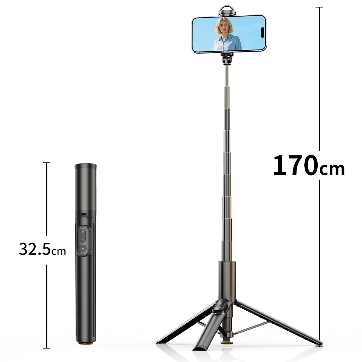 1.7M Portable Selfie Stick Tripod with Auto-Open Mechanism, Bluetooth Remote Control, Extendable Phone Holder for iPhone Android