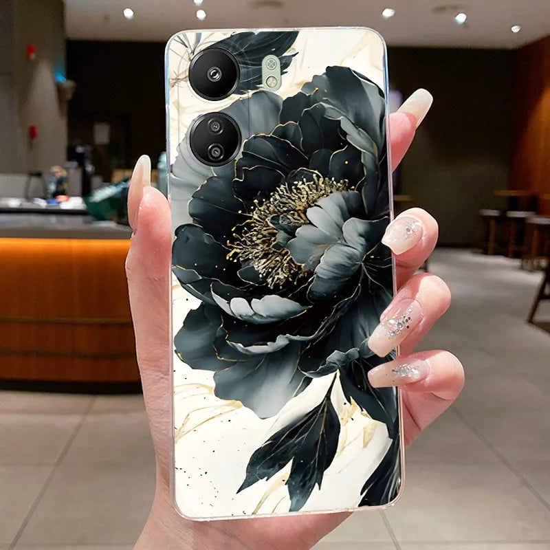 Case For Xiaomi Redmi 13C Poco C65 4G Capa Flower Butterfly Phone Casing Redmi13C Poco M6 5G Soft Silicone Transparent TPU Cover