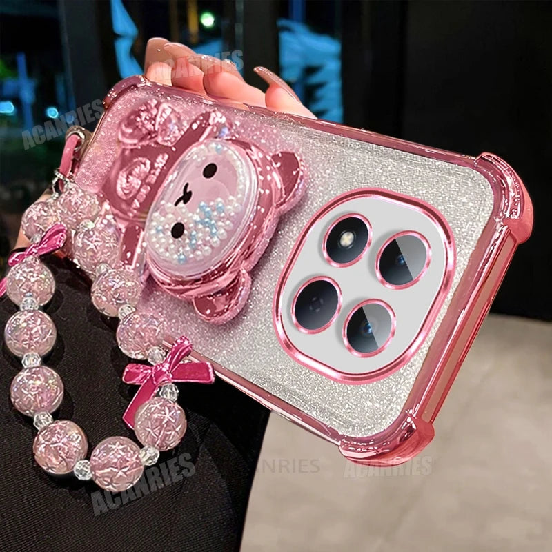 Star Bead Lanyard Bear Holder Gradient Shockproof Silicone Case On For Xiaomi Redmi Note 14 15 Pro Plus 15pro 4g 5g Back Cover