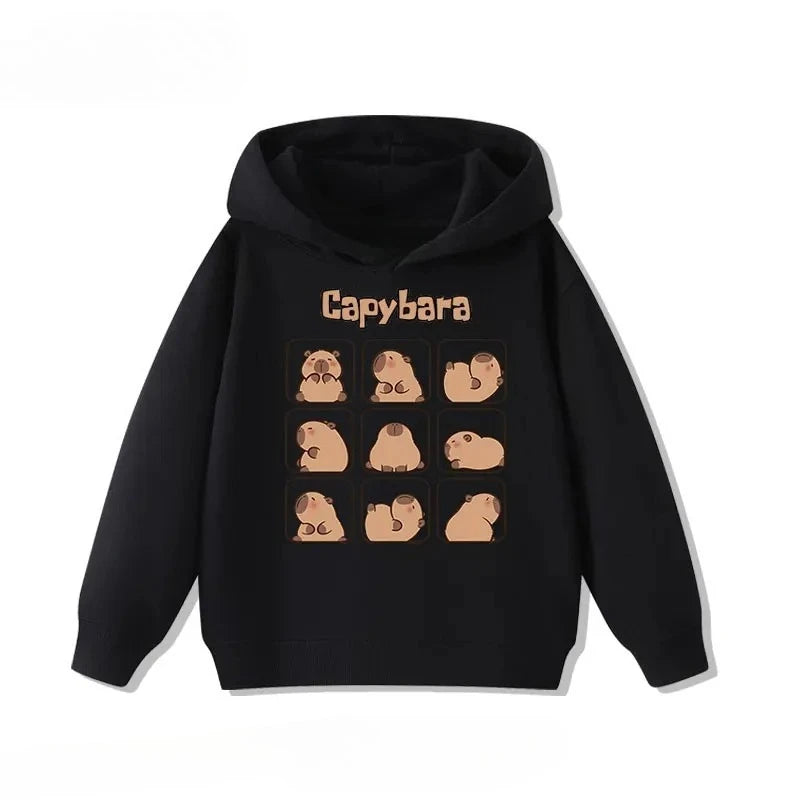 Autumn Winter Cartoon Cute Capybara Print Children's Hooded Hoodies Casual Fashionable Comfortable Boy Girl Sweatshirt Pullover