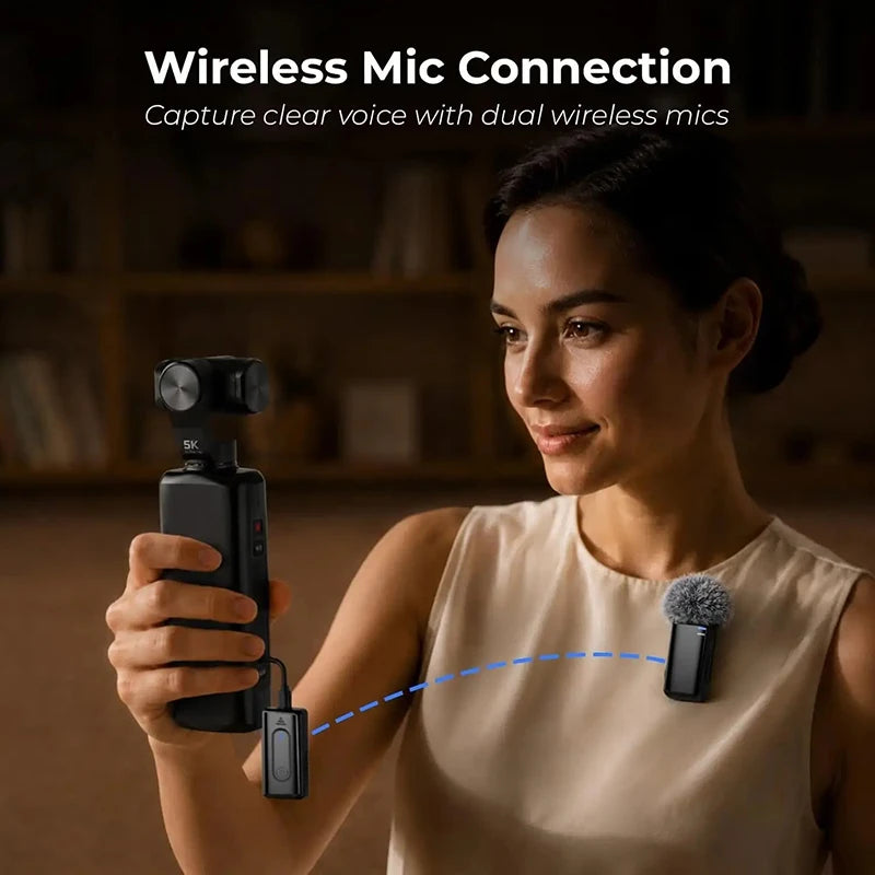Ordro M5 5K Vlog Camera Kit Action Pocket Camcorder with Wireless Microphone for YouTuber Video Recording