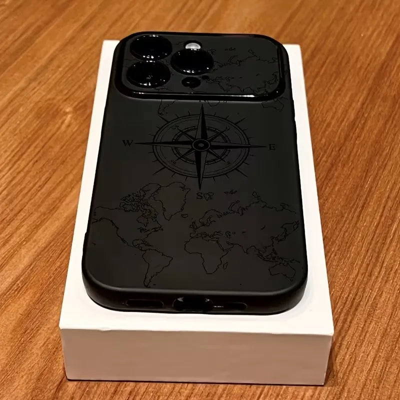 Phone Case For iPhone 11 Cases iPhone 15 16 17 18 Pro Max 14 13 12 X XS Plus Air Creative Compass Pattern Shockproof Soft Cover