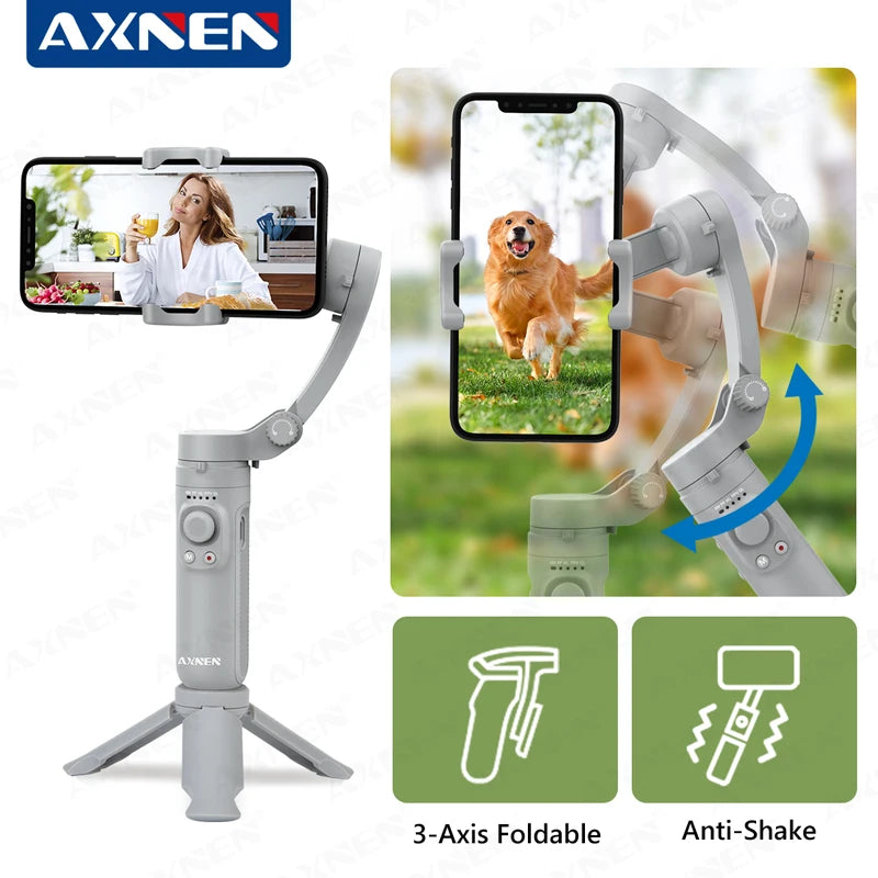 AXNEN 3-Axis Handheld Gimbal Stabilizer Wireless Bluetooth Connect Stable Shooting for Mobile Smartphones live Photography Kit