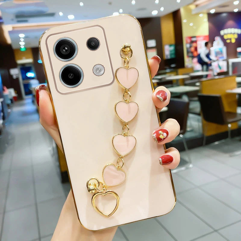 3D Love Heart Chain Soft Case For Redmi 15C Plating Silicone Shockproof Cover For POCO C85 Phone Protective Cases For Redmi 15C
