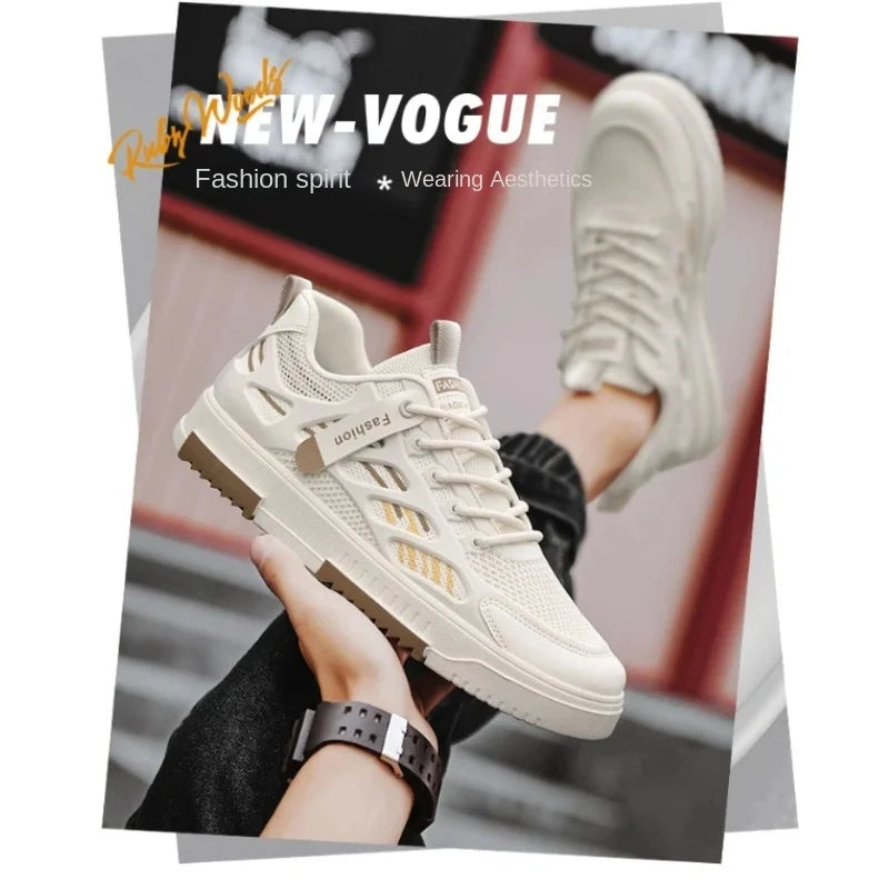 men breathable hollow mesh walking shoes, summer quick dry casual skateboard shoes, all-mat daily flat sneakers male
