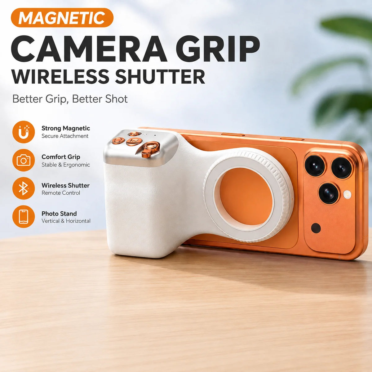 Magnetic Smartphone Camera Grip Wireless Shutter Universal Photo Stand Selfie Handle for iPhone Android Vlog