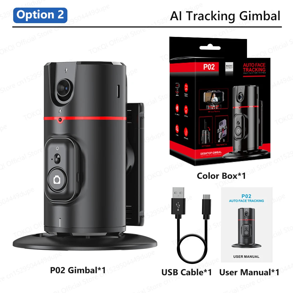 TOKQI Desktop AI Tracking Gimbal Stabilizer Phone Holder for Cellphone 360° Rotation Shooting Live Shot Vlog with Wreless Remote