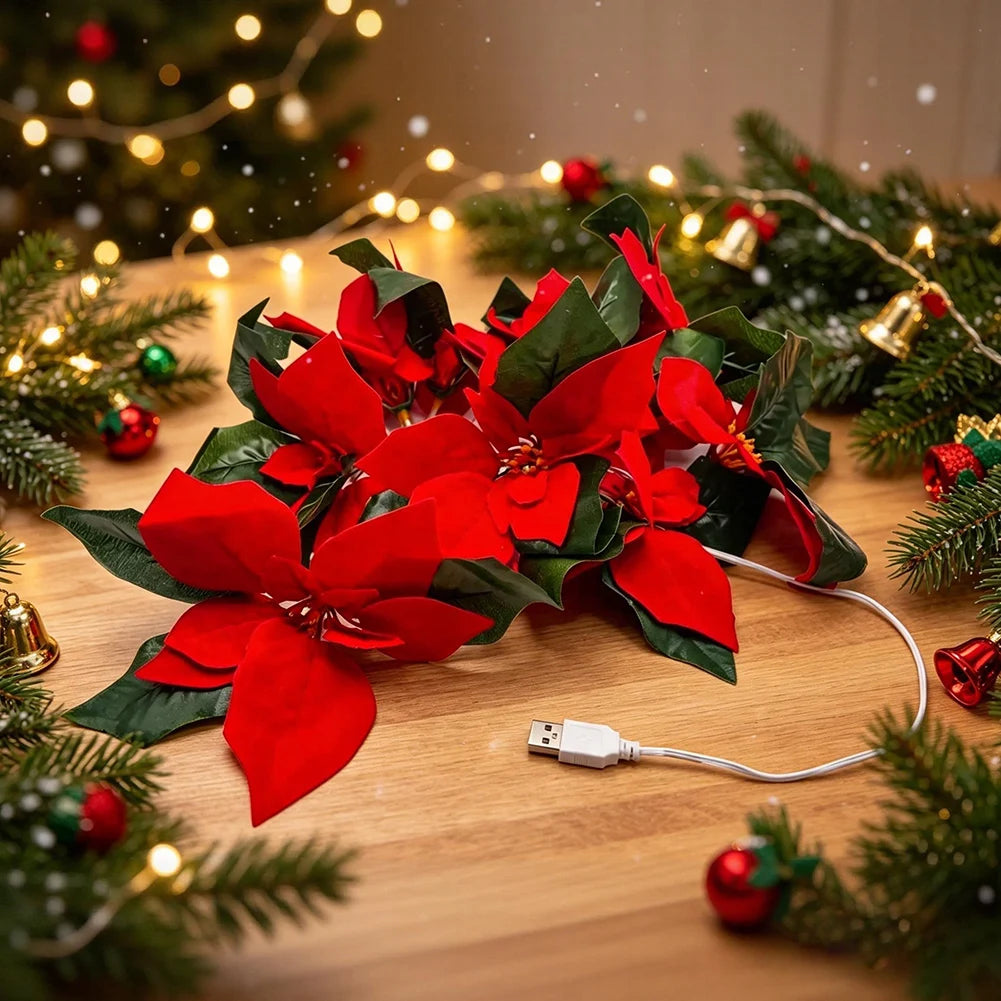 Christmas Garland With Led Lights Artificial Flower Xmas String Lights for Fireplace Winter Xmas Tree Table Decor