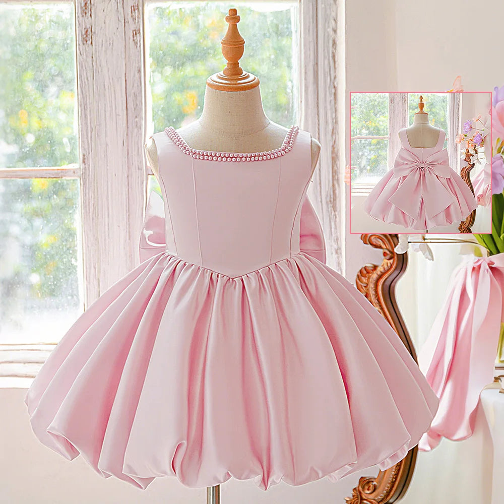 Elegant Baptism Party Tutu Dress for Girls Lolita Bow Bridesmaid Birthday Princess Girl Dresses Wedding School Prom Evening Gown