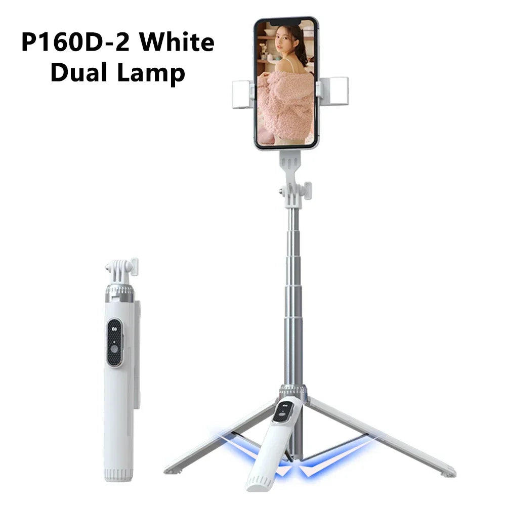 Selfie Stick Tripod 160CM Extendable Selfie Stick with Bluetooth Rechargable Remote Compatible with IPhone Android Phone, Camera