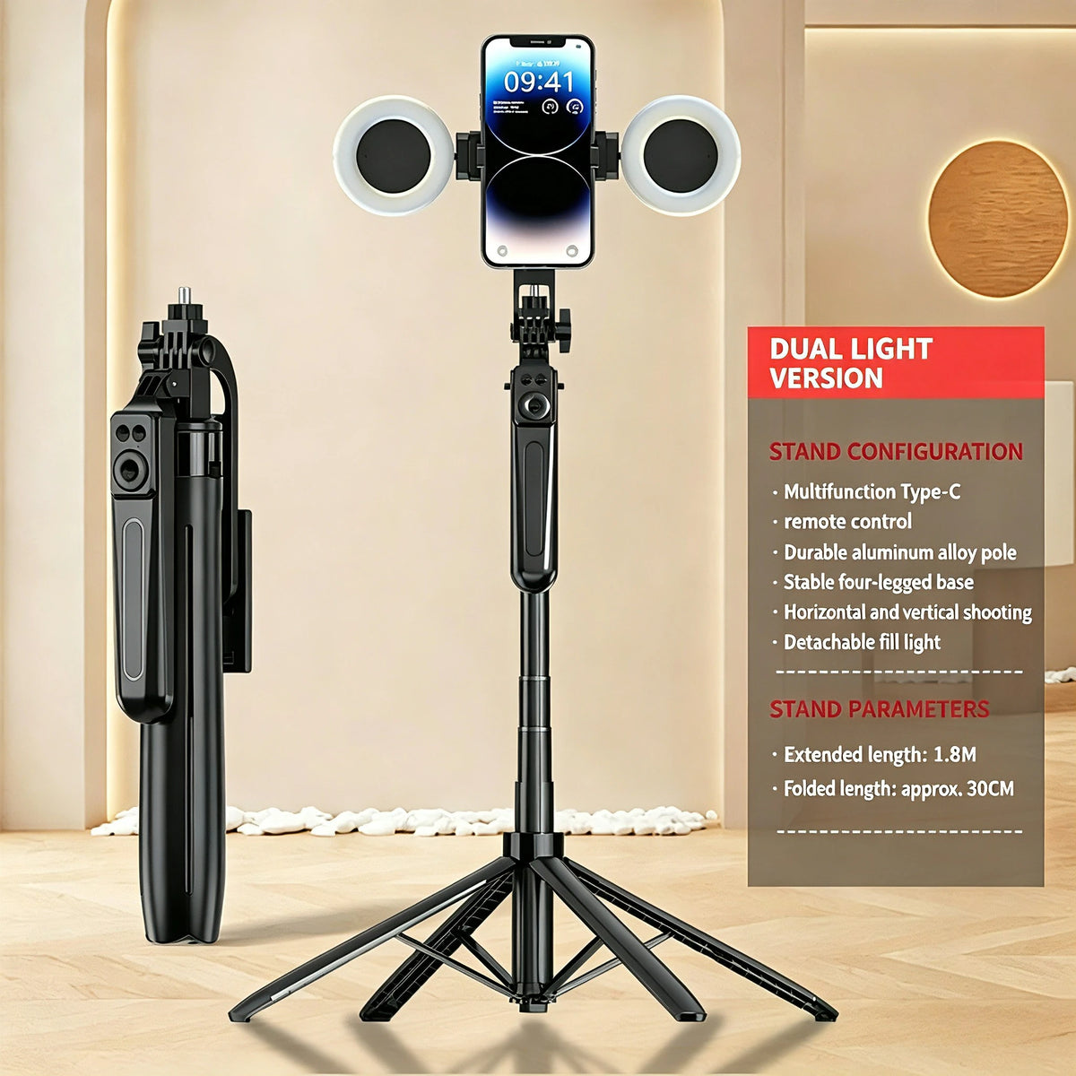 1.8m Selfie Stick Extendable Wireless Bluetooth Remote Portable Smartphone Tripod Stand Mount For iOS Android Phone