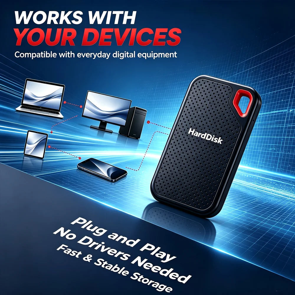 Portable SSD High Speed External Hard Drive 1TB 2TB 4TB USB 3.1 Storage Device for Laptop Mac Notebook PC Mobile Media Files