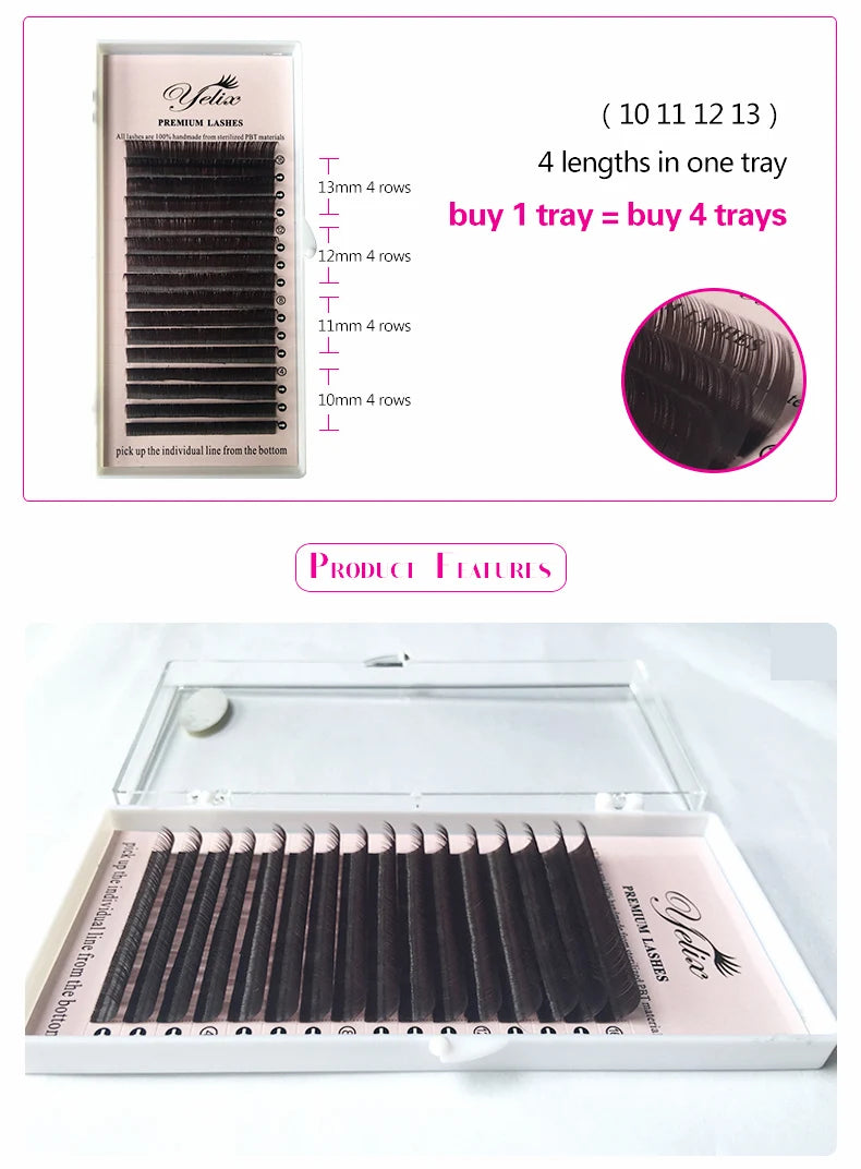 Yelix 16 ROWS Dark Brown Wispy Individual Eyelashes B/C/CC/D Premium Natural Lashes Extensions Makeup Eyelashes Faux Cils