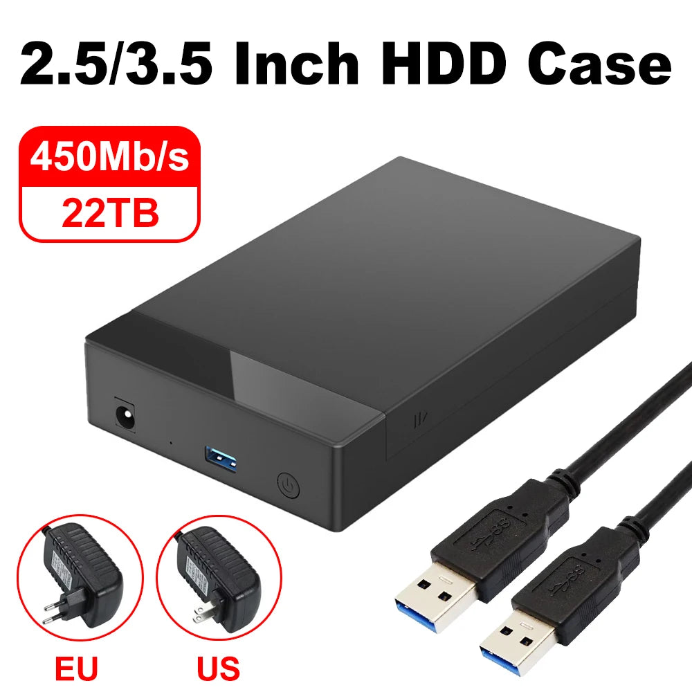 3.5'' HDD Case SATA to USB 3.0 Adapter External Hard Drive Enclosure for 2.5" 3.5" SSD Disk 450Mb/s 22TB  HDD Case for PC Lapop