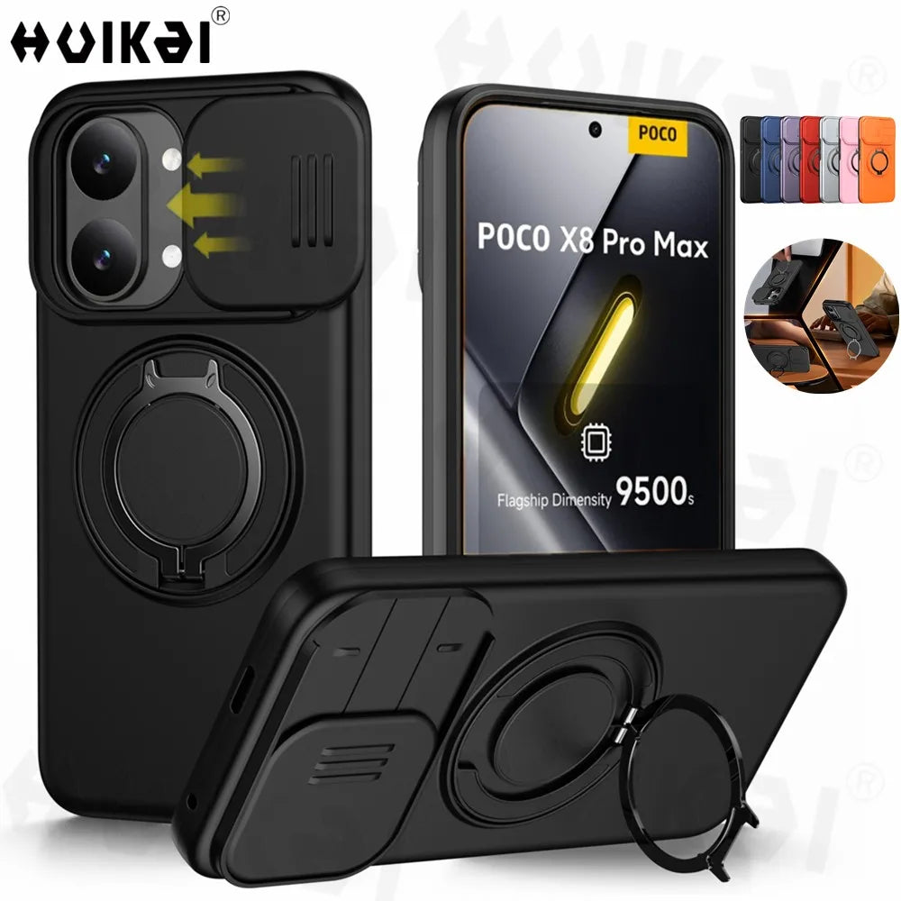 Case For Xiaomi Poco X8 Pro Redmi Note 15 Pro Plus+ 15 Slide Camera Protection Upright Kickstand Shockproof Magnetic Back Cover