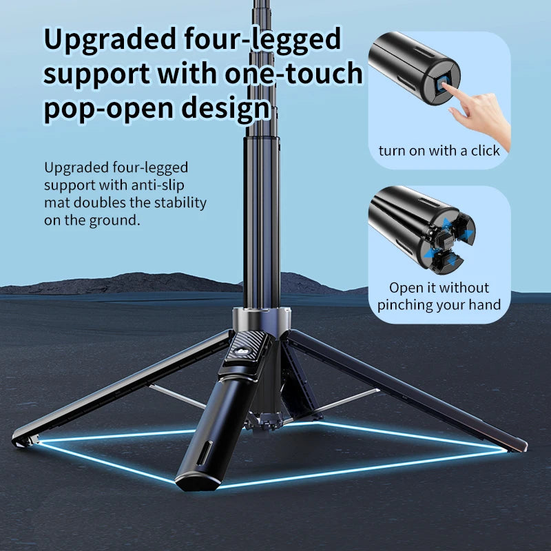 Magnetic Phone Handheld Selfie Stick, Extendable Length, Built-in Tripod, Wireless Shutter, Dual-Axis Adjustment, Compatible Wit