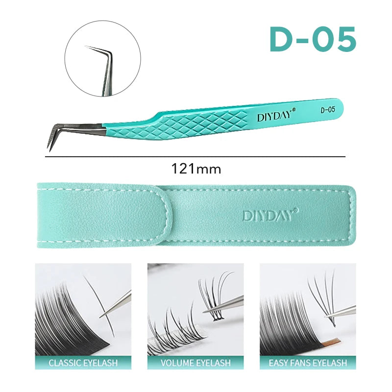 DIYDAY Anti-Slip Tweezers, High-Density Fiber Tip for Eyelash Extensions & Eyebrow, Professional Precision Beauty Tools
