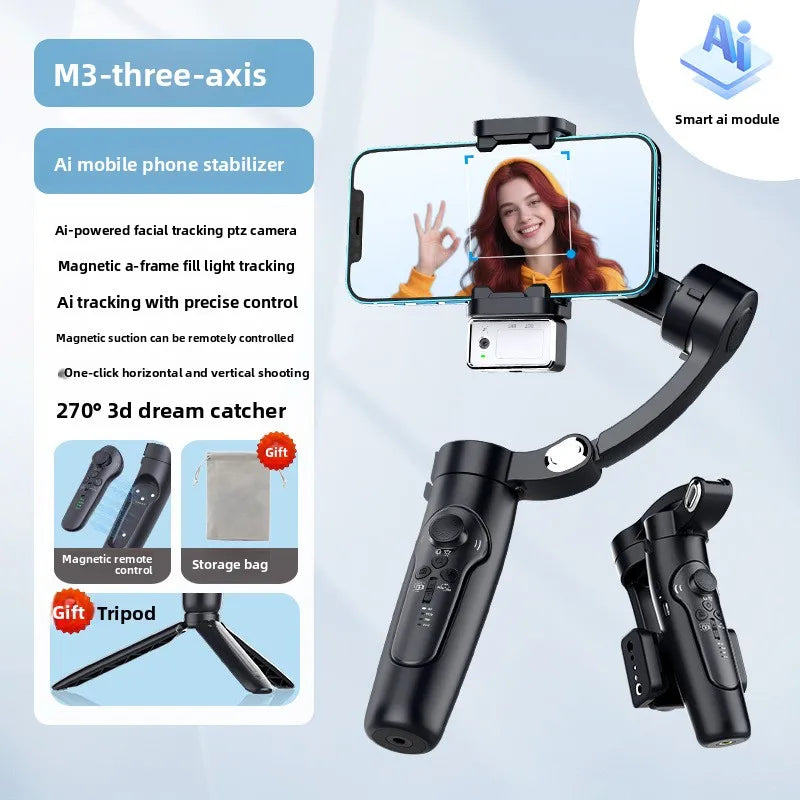 M3 AI Face Tracking Phone Gimbal Stabilizer, 3-Axis Anti-Shake Handheld Smartphone Holder with Detachable Remote for Live Stream