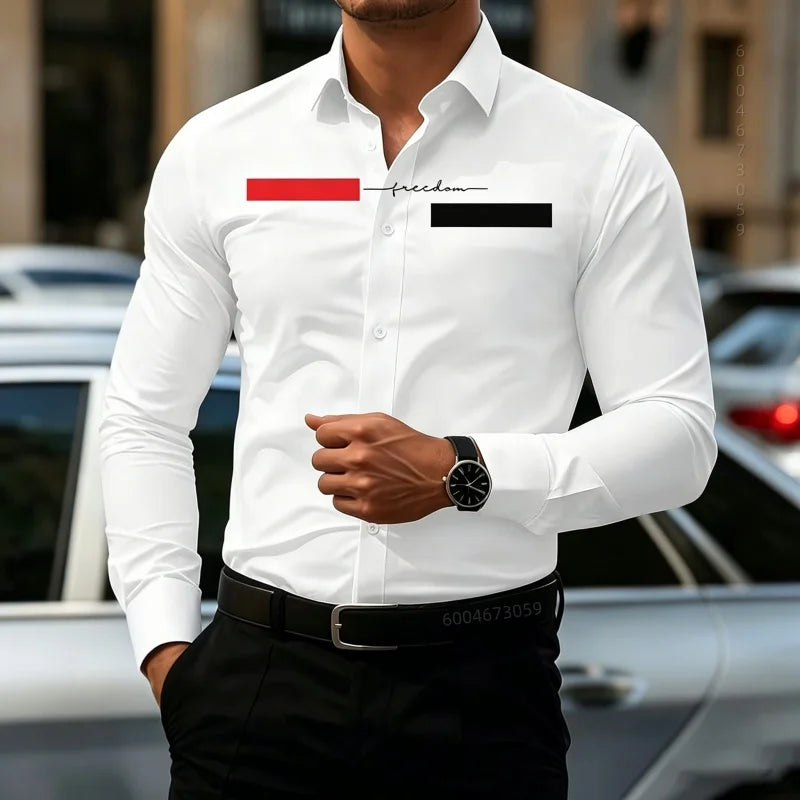 2026 New Men's Contrasting Striped Shirt Street Style Black and White Striped Slim Fit Shirt Business Casual Formal Shirt XS-6XL
