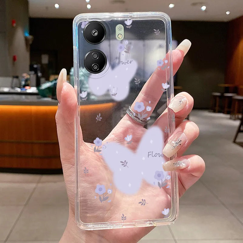Case For Xiaomi Redmi 13C Poco C65 4G Capa Flower Butterfly Phone Casing Redmi13C Poco M6 5G Soft Silicone Transparent TPU Cover