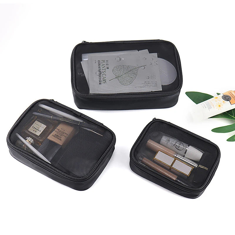 1pc Multi-function Breathable Mesh Cosmetic Bag Solid Color Fashion Makeup Organizer Travel Portable Toilet Wash Bag