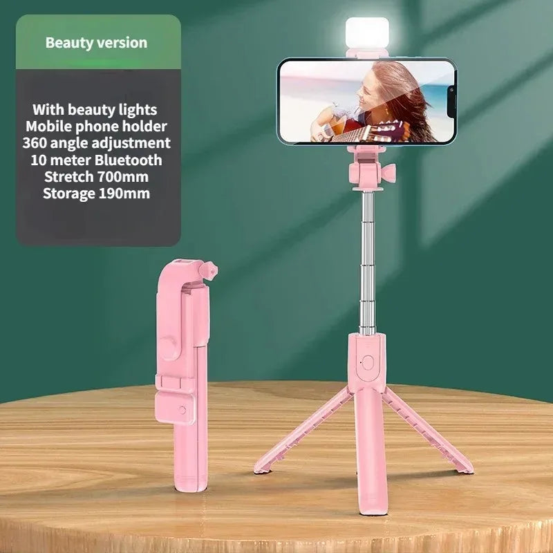 Selfie Stick Wireless Tripod Stand with Light Bluetooth Remote Extendable Tripod for iPhone Mobile Phone Live Streaming