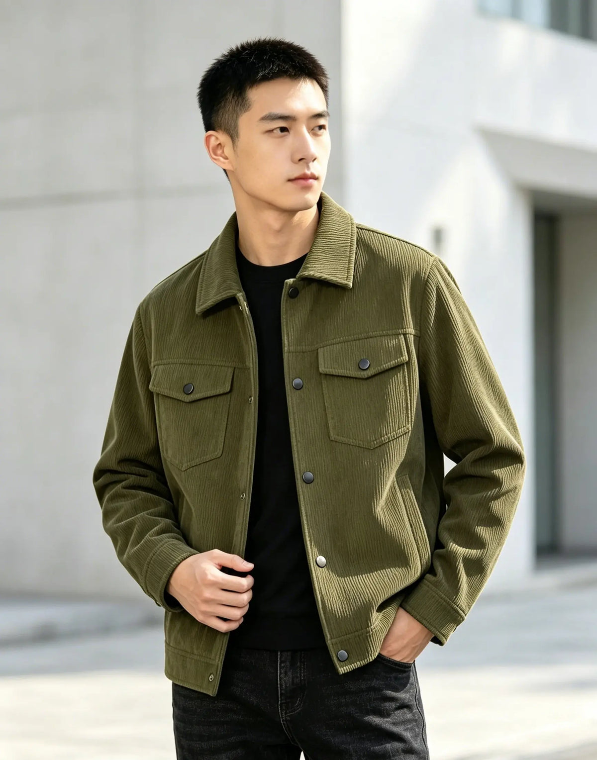 Men's Casual Jacket Spring Autumn Pure Color Buttoned Collar Pocket Leisurely Wear 2025 Fashion Trend