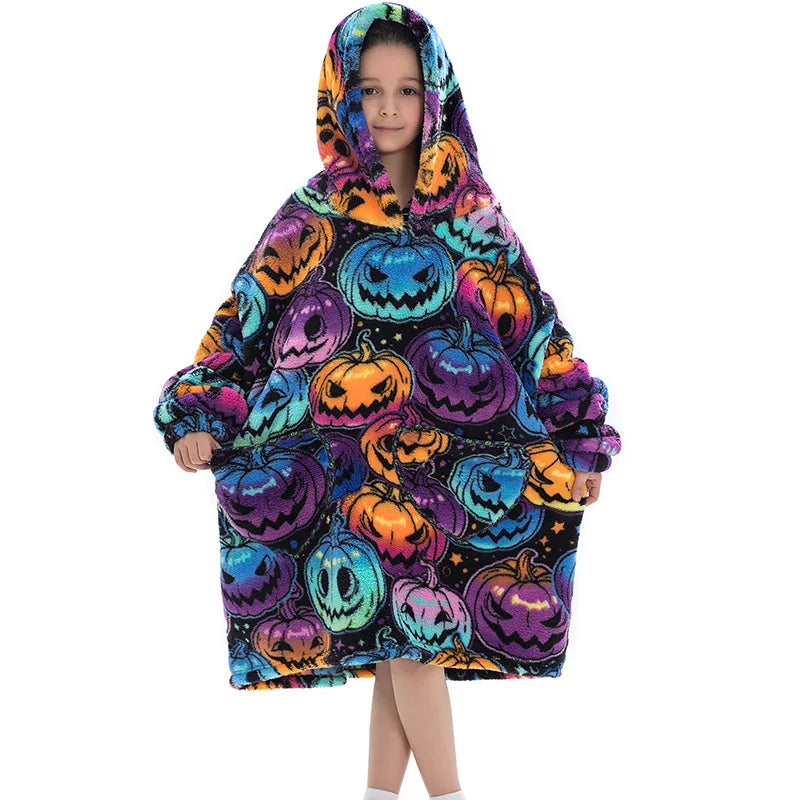 Kids Oversized Hoodie Blanket With Sleeve Boy Girl Sweatshirt Winter Fleece Hoody Avocado Rainbow Dinosaur Print Hooded Sweat