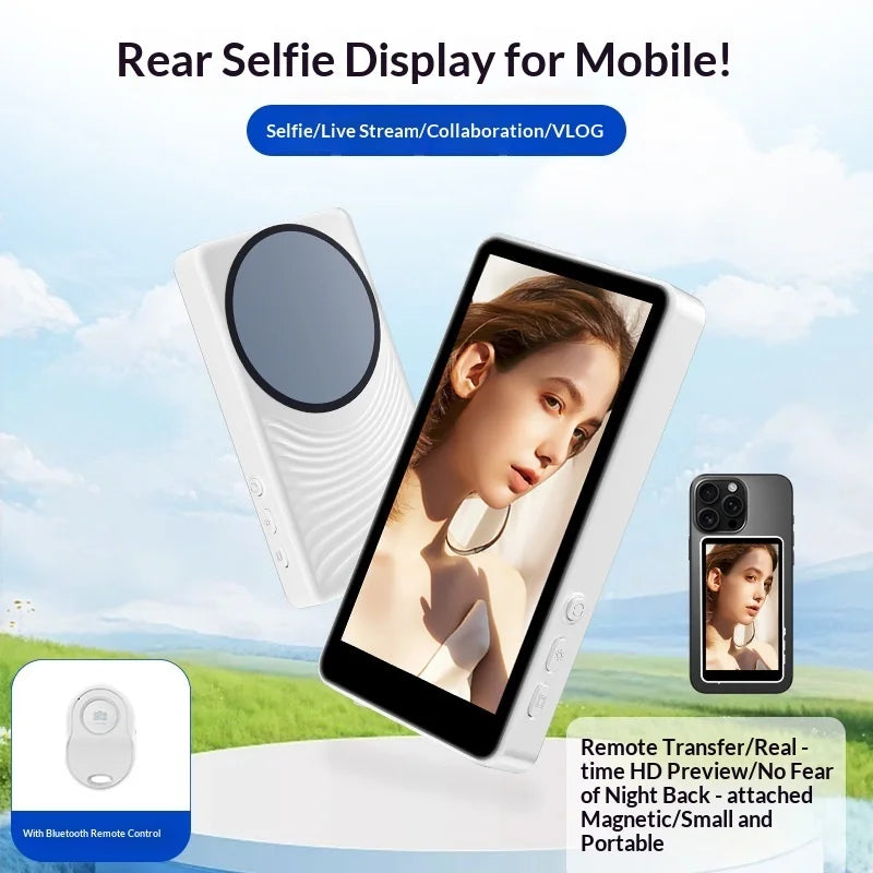 Magnetic Wireless Charging Self‑View Screen Phone Rear Camera Selfie Display Mirror Portable Viewer for Vlog Live Streaming Gift