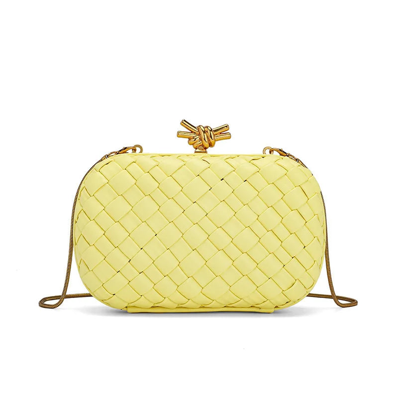 2025 New Fashionable Fresh Sweet Style Metal Chain Weaving Handbag Storage Bag Cross-Border Basket Weaving Chain Bag