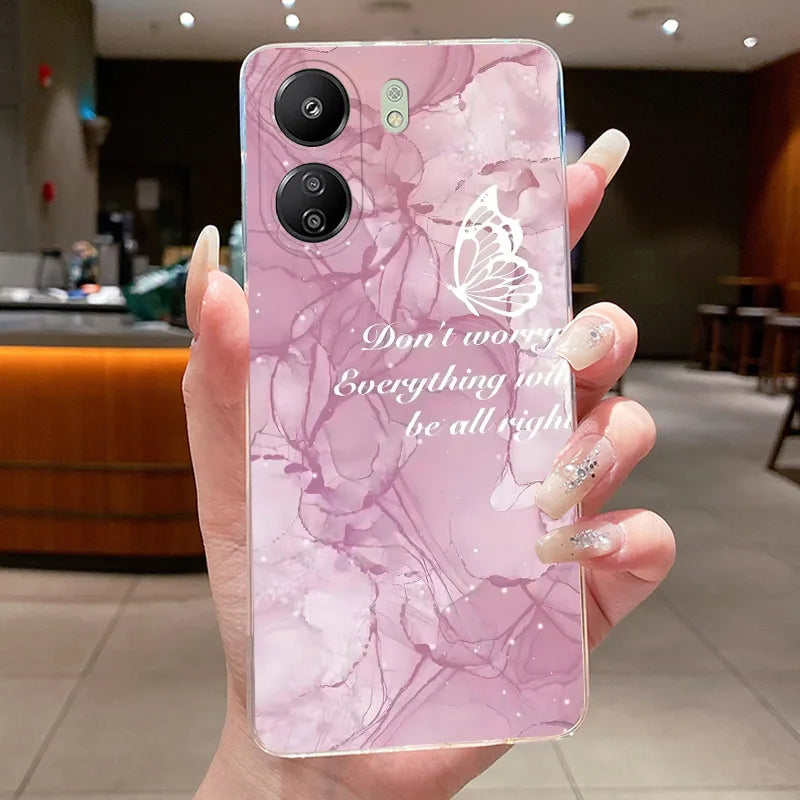 Case For Xiaomi Redmi 13C Poco C65 4G Capa Flower Butterfly Phone Casing Redmi13C Poco M6 5G Soft Silicone Transparent TPU Cover
