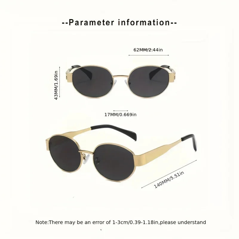 2pcs/ Oval Shape Metal Sunglasses Classic Men's Vintage Sun Glasses Women Outdoor Leisure Eyewear UV400 Ladies Shades
