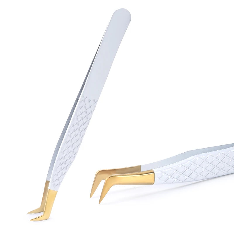1Pc White-gold Anti-Static Tweezers For Eyelash Extension Eyebrow Stainless Steel Set Beauty Precision Tweezers Makeup Tools