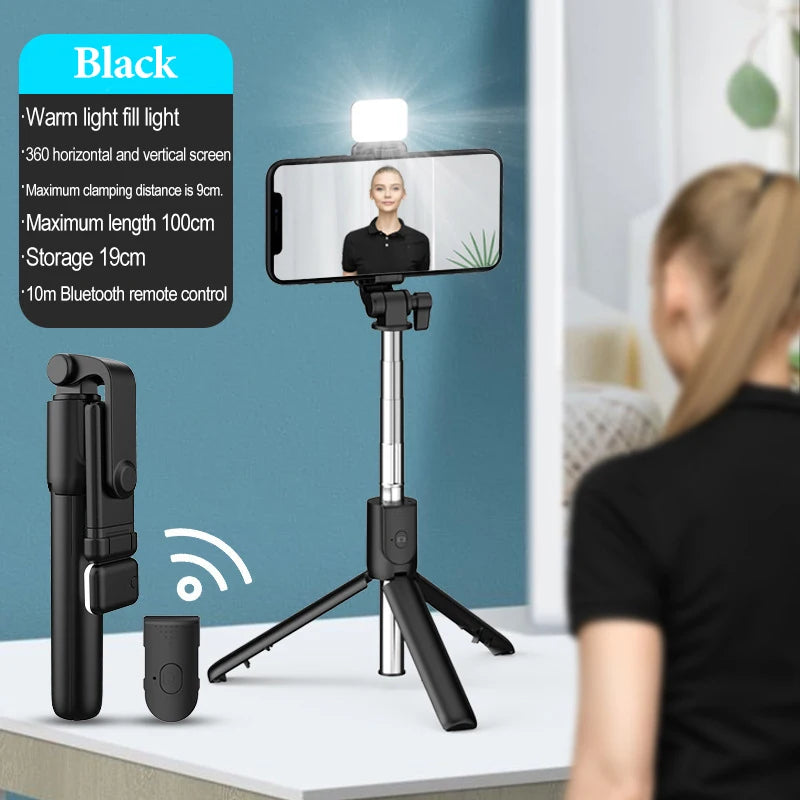 selfie stick 360° rotation holder with light remote control for selfie stick with bluetooth tripod for shooting from phone